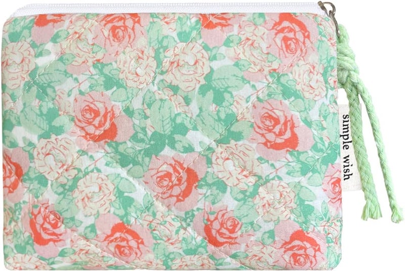 Modacarry Store Cotton Quilted Floral Coin Purse Digital Camera Pouch with Cute Prints Zipper for Women Girls (WILD ROSE) - Image 1